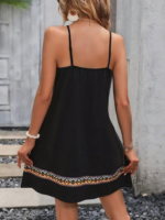 Kadın Ip Askılı V Yakalı Etnik Desenli Detaylı Elbise - Görsel 9