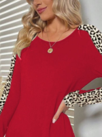 Kadın Uzun Kollu Bisiklet Yaka Kollar Leopar Detay Iki Iplik Mini Boy Elbise - Görsel 2