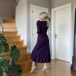 Krep Kumaş Midi Boy Kuşaklı Uzunkol Elbise - Görsel 3