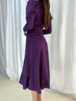 Krep Kumaş Midi Boy Kuşaklı Uzunkol Elbise - Görsel 5