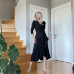 Krep Kumaş Midi Boy Kuşaklı Uzunkol Elbise 113 Cm - Görsel 4