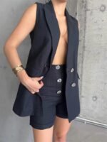 KETEN YELEK - ŞORT TAKIM - Siyah - Görsel 2