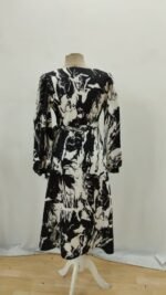 Kadın Uzun Kollu Kruvaze Yakalı Yandan Bağlamalı Desenli Mini Modal Elbise - Görsel 8