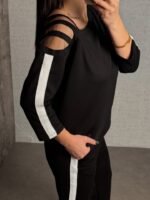 Kadın Uzun Kollu Kolu Tül Yanları şerit Detay Modal Ikili Takım - Görsel 6