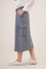 Ön Yırtmaçlı Cep Detaylı İndigo Etek - Görsel 3