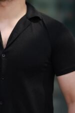 Erkek Kısa Kollu örme Kumaş Pamuklu Gömlek - Görsel 3