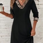 Kadın Uzun Kollu V Yakalı Pulpayet Detaylı Mini Ithal Krep Elbise