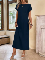 Kadın Uzun Kollu Yakası Açık Viskon Elbise - Görsel 5