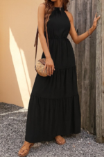 Kadın Kolsuz Halter Yaka Beli Lastiklidesenli Mikro Elbise - Görsel 4