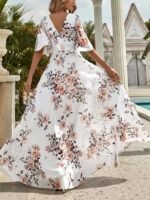 Kadın Kısa Kollu V Yakalı çiçek Desenli Süprem Elbise - Görsel 4