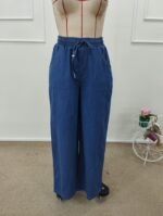 Kadın Yüksek Bel Lastikli Bağcıklı Kot Pantolon - Görsel 6