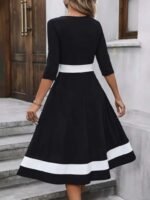 Kadın Truvakar Kol V Yakalı Janjan Krep Midi Elbise - Görsel 5