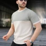 Erkek Renk Bloklu Bisiklet Yaka Kısa Kollu Triko Tişört