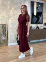 Kadın Kısa Kollu Bisiklet Yaka Yandan Bağlamalı Viskon Iki Iplik Elbise - Görsel 2