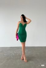 Kadın Dalgıç Krep Kumaş Askılı Mini Elbise - Görsel 2