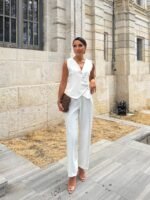 Kadın Sıfır Kollu çapraz V Yakalı önden Düğmeli Atlas Yelek Ve Pantolon Ikili Takım - Görsel 6