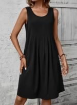 Kadın Askılı Yuvarlak Yakalı önden Pileli Kısa Aerobin Elbise - Görsel 4