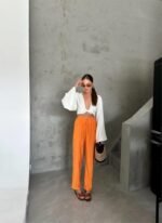BEL LASTİK DETAYLI MODAL KUMAŞ PANTOLON - Orange - Görsel 3