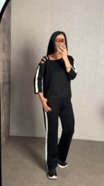 Kadın Uzun Kollu Kolu Tül Yanları şerit Detay Modal Ikili Takım - Görsel 3