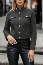 Kadın Uzun Kollu Yakadan Ve önden Düğmeli Süet Kısa Ceket - Görsel 3