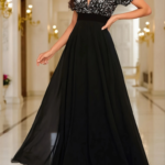 Kadın Kısa Kollu Derin V Yakalı A Kesim Pulpayet Detaylı şifon Nedime Elbisesi