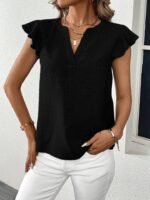 Kadın Kısa Kelebek Kollu V Yakalı Bluz - Görsel 5