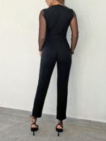 Kadın Uzun Kollu Kruvaze Yakalı Kolları Tül Detay Beli Kuşaklı Ithal Krep Tulum - Görsel 13