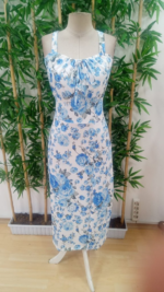 Kadın Askılı Geniş V Yakalı Sırttan Bağlamalı Yırtmaçlı Süprem Elbise - Görsel 4