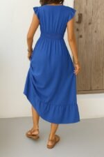 Kadın Kısa Kelebek Kollu Kruvaze Yakalı Beli Lastikli Aerobin Elbise - Görsel 4