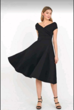 Kadın Kısa Kollu Kruvaze Yaka Eteği Volanlı Krep Elbise - Görsel 3