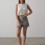 Saten Kolsuz Belki Lastikli Bluz - Ekru