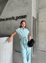 ÇİZGİLİ KETEN KOLSUZ CROP PANTOLON TAKIM - Yeşil - Görsel 3