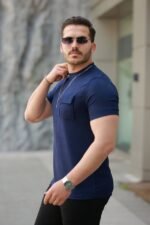 Erkek Cepli Kolyeli Kısa Kollu örme Kumaş Tişört - Görsel 2