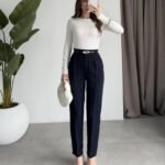 Kadın Yüksek Bel Kemer Dahil Hacuc Pantolon