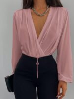 Kadın Uzun Kollu Kruvaze Yaka Sandy Bluz - Görsel 3