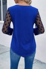 Kadın Uzun Kollu Yakadan Düğmeli Kolları Tül Detaylı Viskon Bluz - Görsel 4