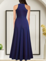 Kadın Halter Yaka Derin Yırtmaç Detaylı Tam Boy Janjan Krep Abiye Elbise - Görsel 2