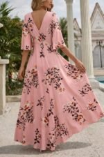 Kadın Kısa Kollu V Yakalı Desenli Süprem Elbise - Görsel 3