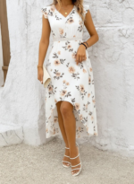 Kadın Kısa Kollu V Yakalı çiçek Desenli önü Kısa Arkası Uzun Pegasus Elbise - Görsel 3