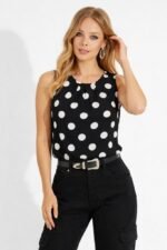 Kadın Askılı Yakası Büzgülü Puantiyeli Atlas Bluz - Görsel 6