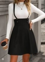 Kadın Askılı Düğmeli Mini Süet Elbise - Görsel 3