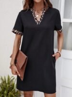 Kadın Kısa Kollu V Yakalı Leopar Desen Detaylı Modal Elbise - Görsel 5