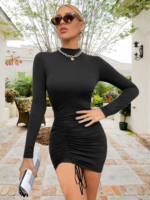 Kadın Uzun Kol Sağ Belden Sol Etek Ucuna Doğru Hafif çapraz Büzgülü Sandy Mini Boy Elbise - Görsel 4