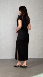 Kadın Kısa Kollu Yakalı Yandan Yırtmaçlı Viskon Iki Iplik Elbise - Görsel 3