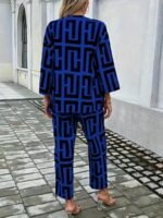 Kadın Uzun Kollu önü Açık Desenli Iki Iplik Ceket Ve Pantolon Ikili Takım - Görsel 4