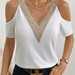 Kadın Omuzlardan Açık V Yakalı Viskon Bluz