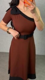 Kadın Tek Omuz Fiyonk Detaylı Midi Boy Elbise - Görsel 2