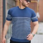 Erkek çizgi Desenli Bisiklet Yaka Kısa Kollu T-sihrt