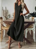 Kadın Askılı V Yakalı Uzun Elbise - Görsel 4