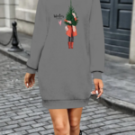 Kadın Uzun Kollu Bisiklet Yaka Desenli Kısa Viskon Iki Iplik Elbise